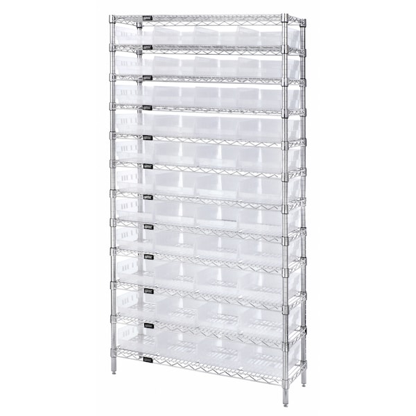 Quantum Storage Systems Steel Wire Bin Shelving, 36" W x 74" H x 18" D, 12 Shelves, Silver WR12-108CL - main